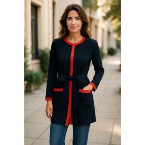 Little Moon Aritzia Poppy Black Goji Berry Belted Cardigan Jacket Size Large NEW